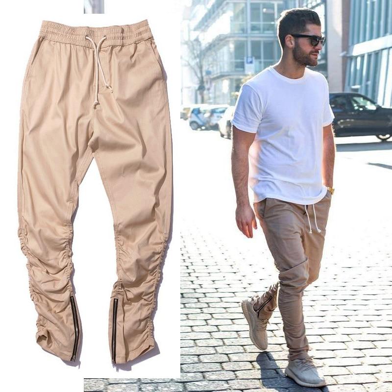 Khaki Jogger Pants Zipper Bottom