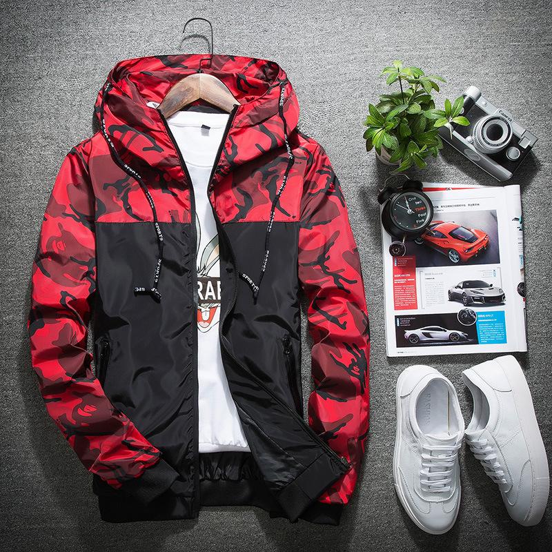 Mens Camouflage Hooded Bomber Jacket