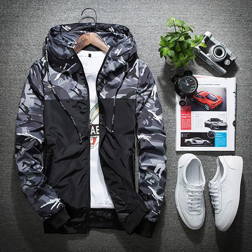 Mens Camouflage Hooded Bomber Jacket