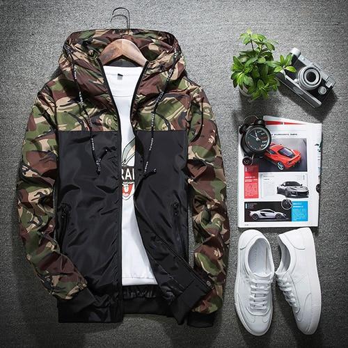 Mens Camouflage Hooded Bomber Jacket