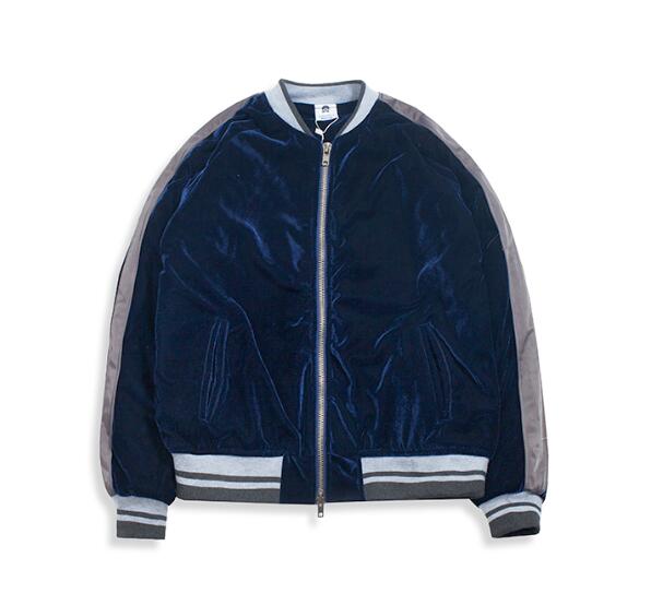 Velvet Patchwork Stripe Pocket Baseball Jacket