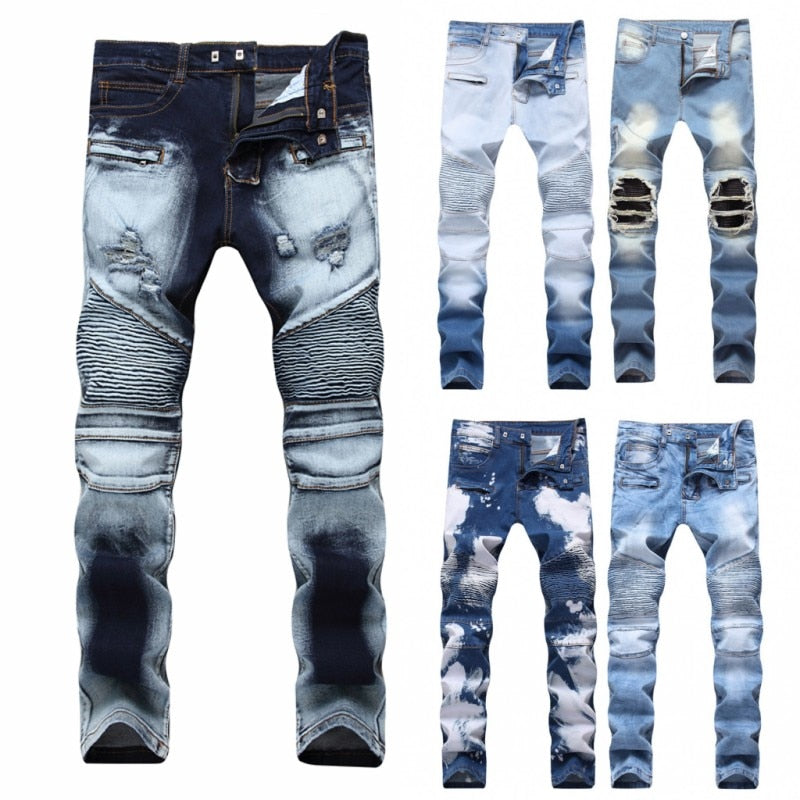 New! Biker Washed Cotton Skinny Ripped Jeans