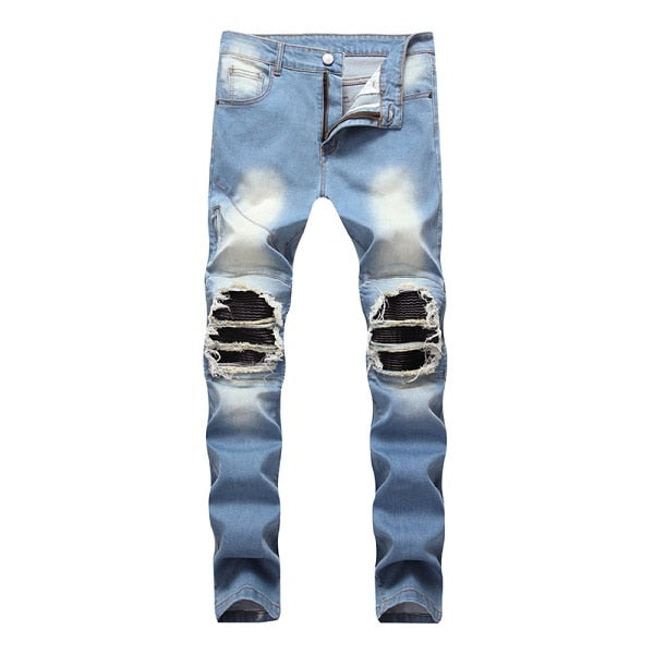 New! Biker Washed Cotton Skinny Ripped Jeans