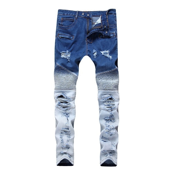 New! Biker Washed Cotton Skinny Ripped Jeans