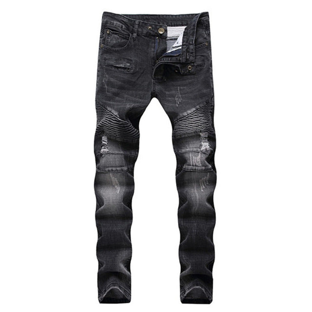 New! Biker Washed Cotton Skinny Ripped Jeans