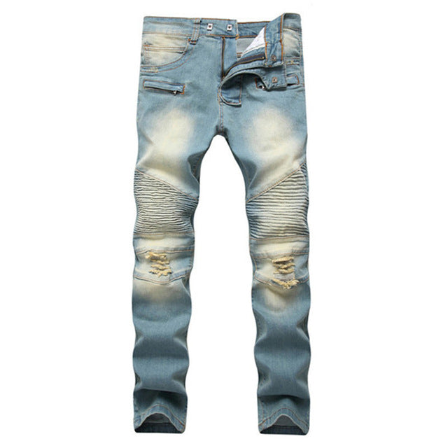 New! Biker Washed Cotton Skinny Ripped Jeans