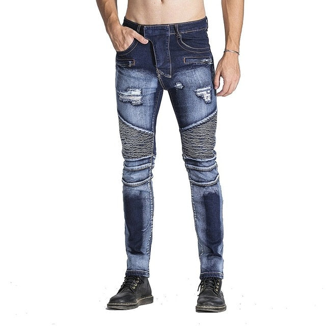 New! Biker Washed Cotton Skinny Ripped Jeans