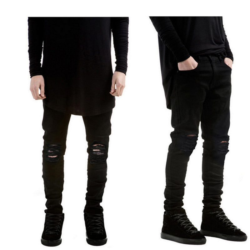 Black Ripped Jeans With Holes - Super Skinny