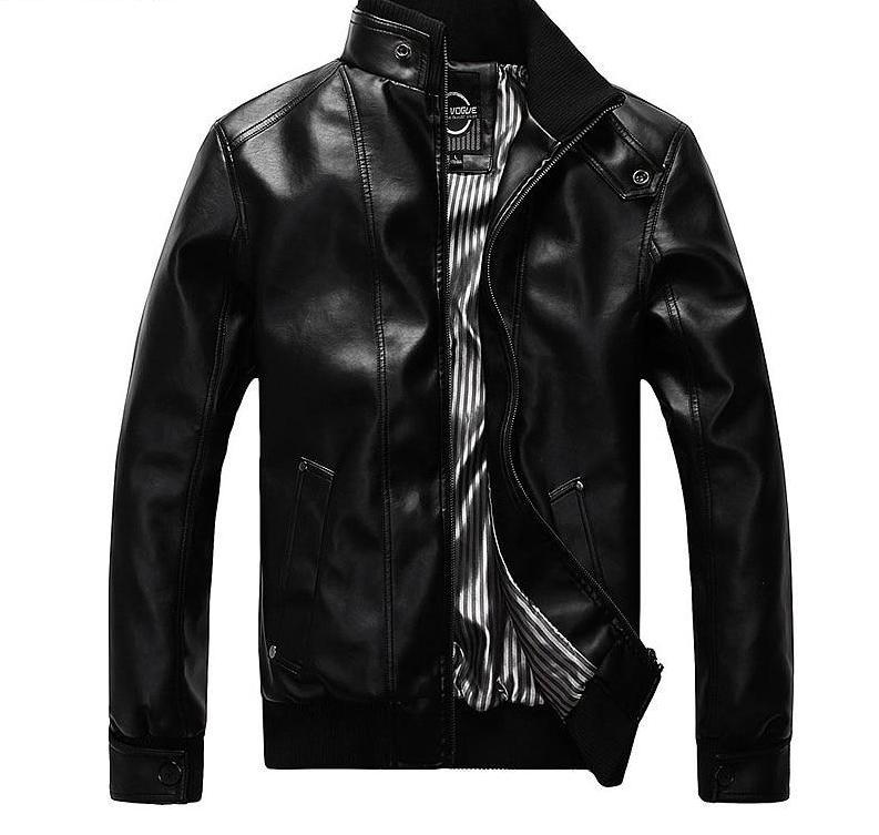 Mens Mandarin Collar Leather Jacket