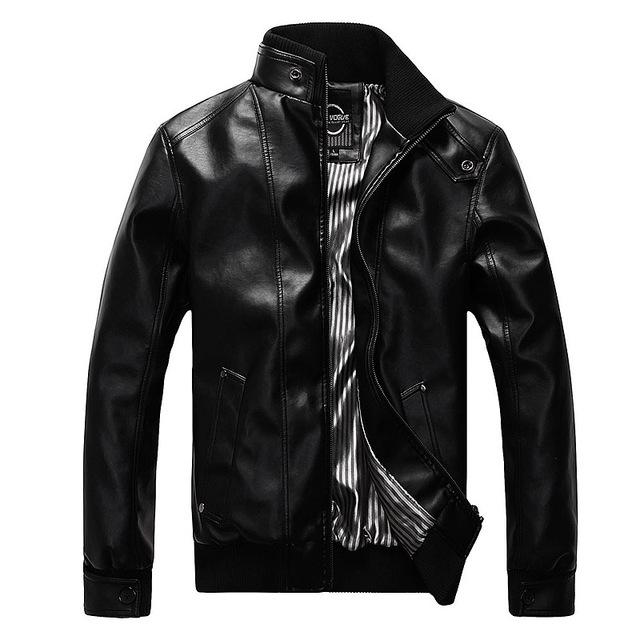 Mens Mandarin Collar Leather Jacket