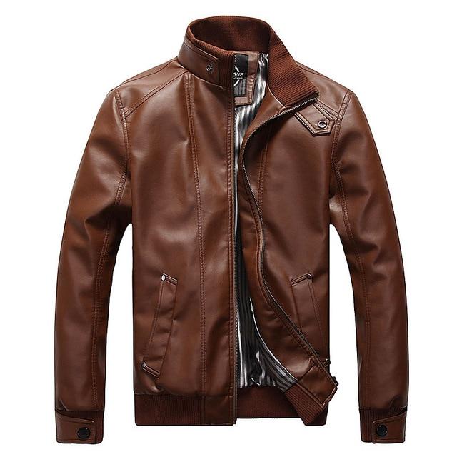 Mens Mandarin Collar Leather Jacket