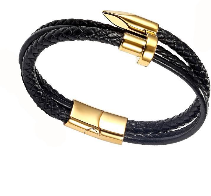 Spike Leather Wraparound Rope Bracelet