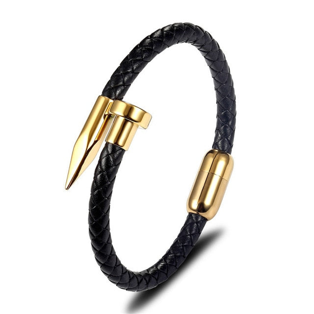 Spike Leather Wraparound Rope Bracelet