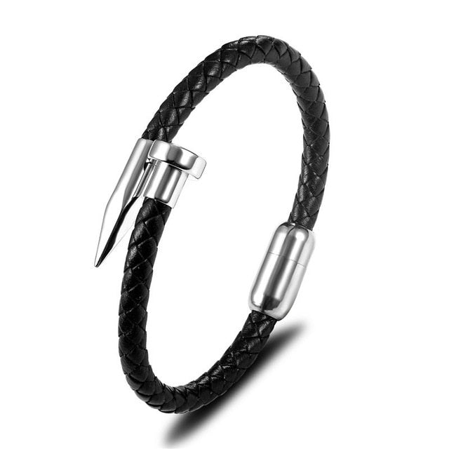 Spike Leather Wraparound Rope Bracelet