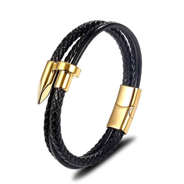 Spike Leather Wraparound Rope Bracelet