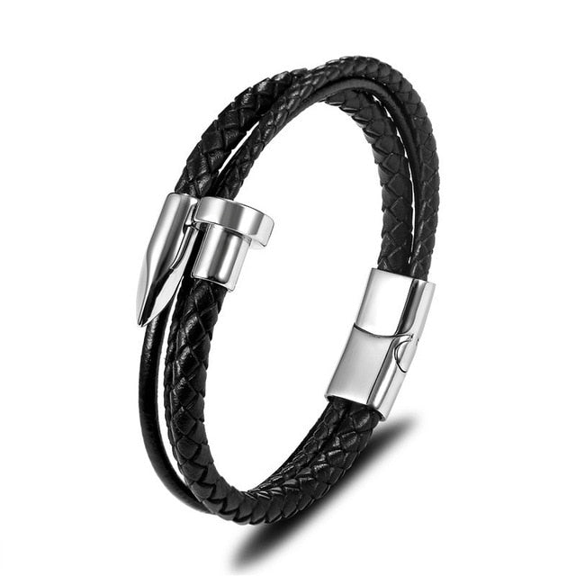 Spike Leather Wraparound Rope Bracelet